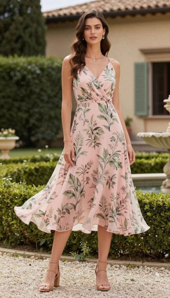 Soft pink floral chiffon dress for an Italian garden wedding